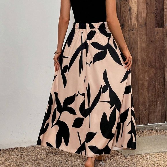 Multicolor Boho Womens Plants Print Cut Out Halter Neck Dress - Picture 2 of 5